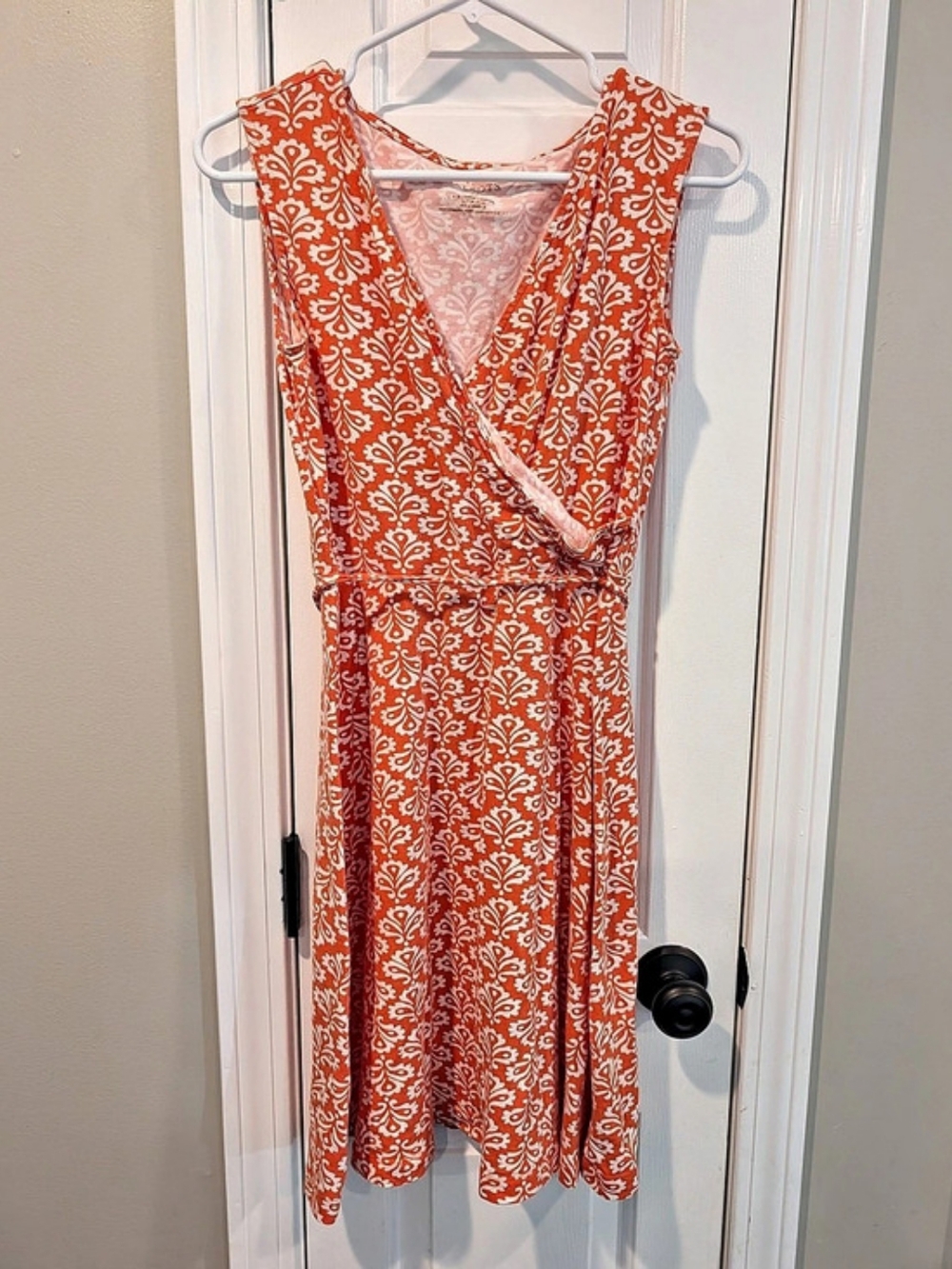 Talbots Effortless Jersey Faux Wrap Dress Floral Midi Orange & White Medium